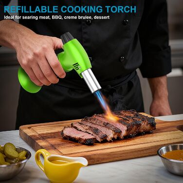 Кулінарний пальник для Крем-брюле, міні-пальник з регулюванням полум'я та захисним замком для десертів та BBQ, зелено-чорний (газ не входить)