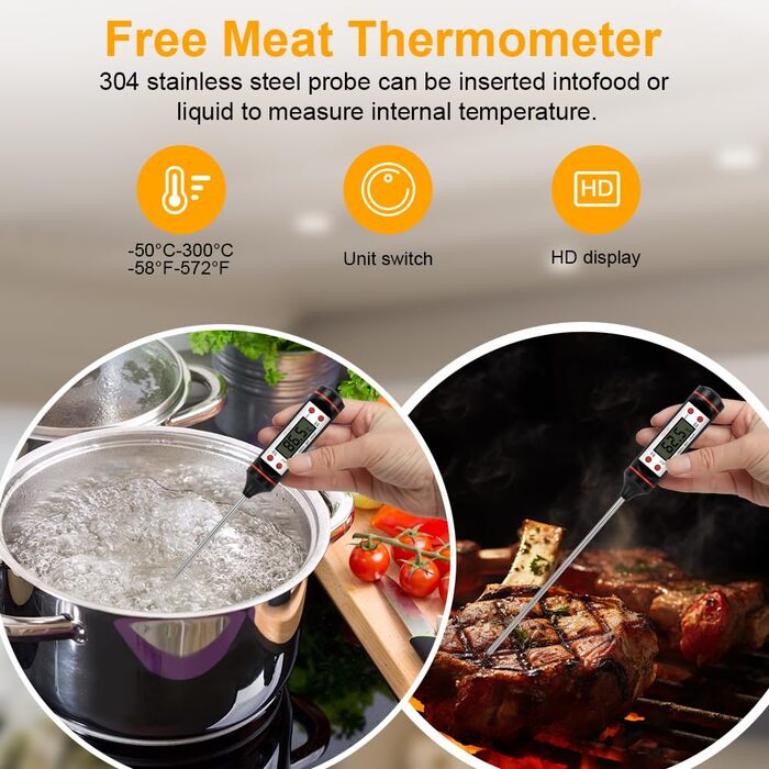 Інфрачервоний термометр HOTUT з лазерним цільцем -58°F~1022°F (-50°C~550°C) з термометром для м'яса, для приготування їжі, барбекю, промисловості