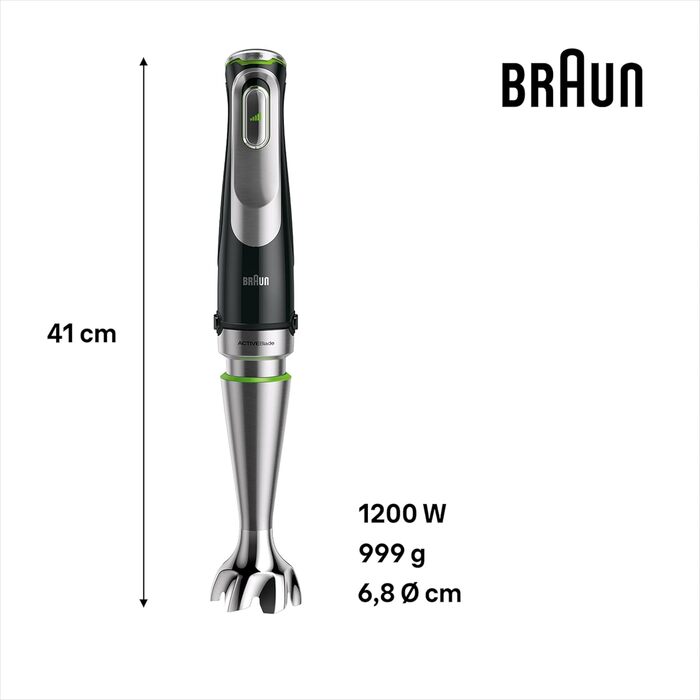 Braun MultiQuick 9 MQ 9147X – 5-in-1 immersion blender with stand mixer attachment, chopper, masher for potatoes & vegetables, and whisk, variable speed setting, 1200 W, Black/Stainless Steel. 5-in-1 including stand mixer attachment, single.