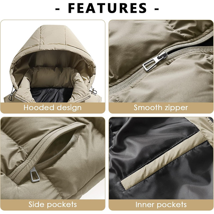 Чоловіча жилетка SeaUr з пухом, водонепроникна, легка, з капюшоном та кишенями, зелена (S, Хакі)