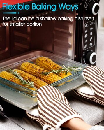 Прямокутна форма для запікання з кришкою, 2L, 24x20x6 см, скляна форма для лазаньї на 2 порції, для мікрохвильової печі та духовки