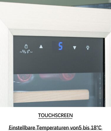 Kalamera 28-Bottle Wine Refrigerator with Touch Control, Stainless Steel Door, 5-18°C Cooling Zone, Removable Wooden Shelves