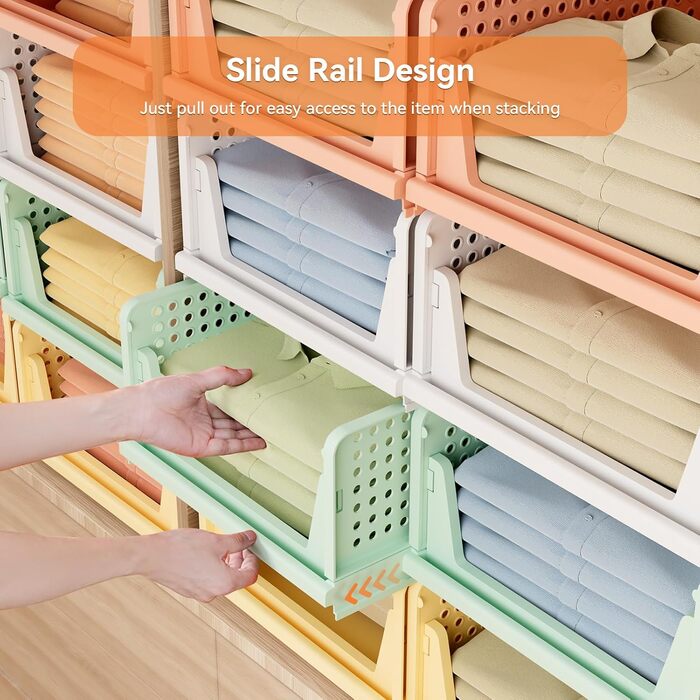 4 Pack Closet Organizer Stackable Plastic Closet Organizer Storage Box, Lightweight, Easy-Pull Drawer Dividers for Clothes, Closet, Pantry, Laundry Room