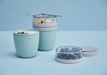 Mepal - Lunchpot & Folding Spoon Ellipse Set - Yogurt Cup To Go including Spoon - Separate compartments for yogurt & muesli - Meal Prep - Folding spoon To Go with travel case - Nordic Denim