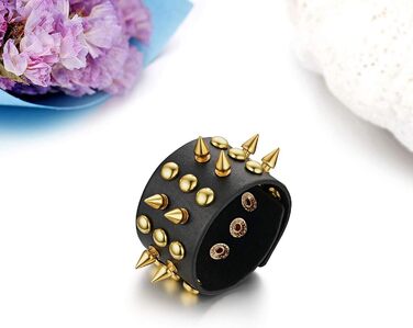 Чоловічий широкий браслет з натуральної шкіри JewelryWe Punk Rock з заклепками, регульований, чорний/коричневий