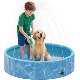 PawHut Басейн для собак 160 x 30 см, складаний, з неслизьким покриттям, блакитний. Підходить для собак та котів