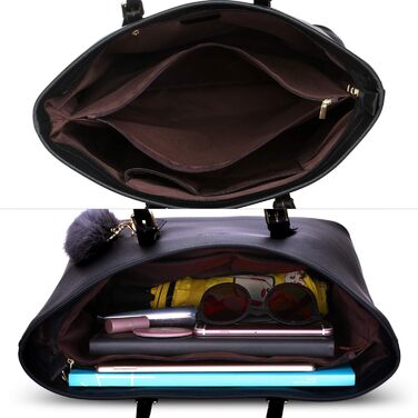 Стильна жіноча сумка-шопер LI&HI для навчання та міста, чорна з помпоном 34x29x15.5 см