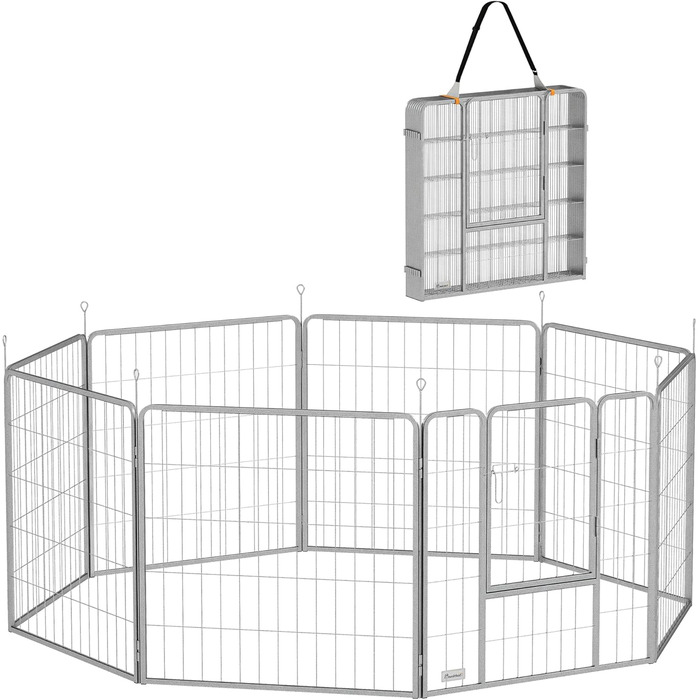 Летворешітка PawHut для цуценят, 8 панелей, 80 см, срібна. Ідеально для собак, котів та цуценят. Захист від вітру та сонця.