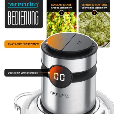 Електричний подрібнювач Arendo з нержавіючої сталі, 500 Вт, об'єм 2 л, для м'яса, горіхів, фруктів, овочів та іншого