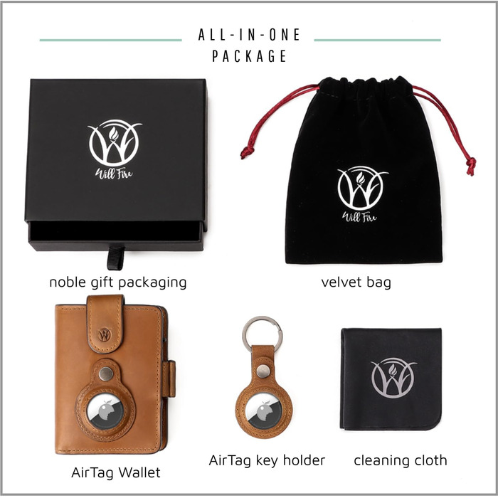 Will Fire® AirTag Wallet with Photo Capsule | Includes AirTag Attachment | Genuine Leather Wallet with Coin & Bill Compartments | Extra Secured RFID Card Holder | Space for up to (12) Cards | [Red-Black]