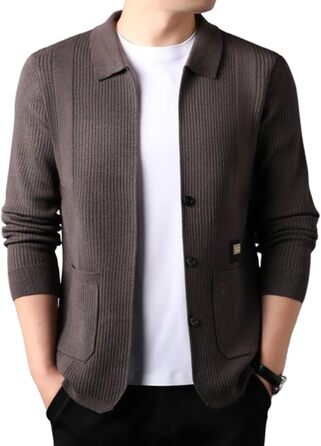 Чоловіча в'язана жилетка з ревером та довгими рукавами, стильна чоловіча жилетка з кишенями для осені, чоловіча жилетка з ревером та ґудзиками (4XL, Кофе)