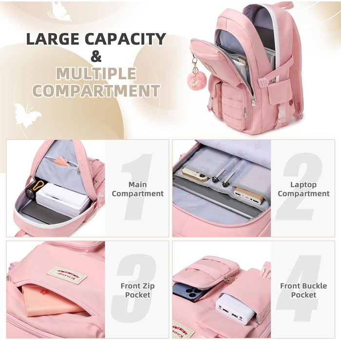 Набір рюкзаків для підлітків, дівчат та жінок: рюкзак, пенал, ланчбокс (Рожевий, L)