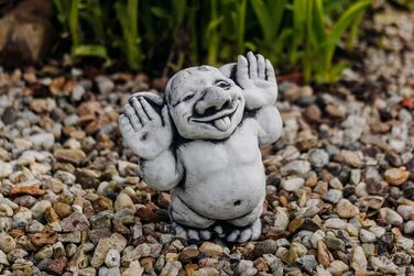 gartendekoparadies.de Massive Stone Figure, Funny Troll. Hello, here I am! Height 25 cm, Grey, 6 kg, made of cast stone, frost-resistant figure for outdoor use.