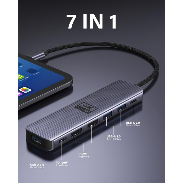 Док-станція для ноутбука Newmight з двома моніторами, адаптер HDMI 4K, Ethernet 1 Gbps, PD 100W, 3 USB 3.0, SD/TF Reader, для HP/Dell (Сірий)