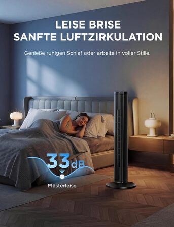 Вентилятор підлоговий Midea FZ10-26MR (BL) 96 см, з пультом, тихий 33 дБ, з осциляцією 90°, таймер 15 год, LED дисплей, 4 швидкості/режими, для спальні та офісу, чорний