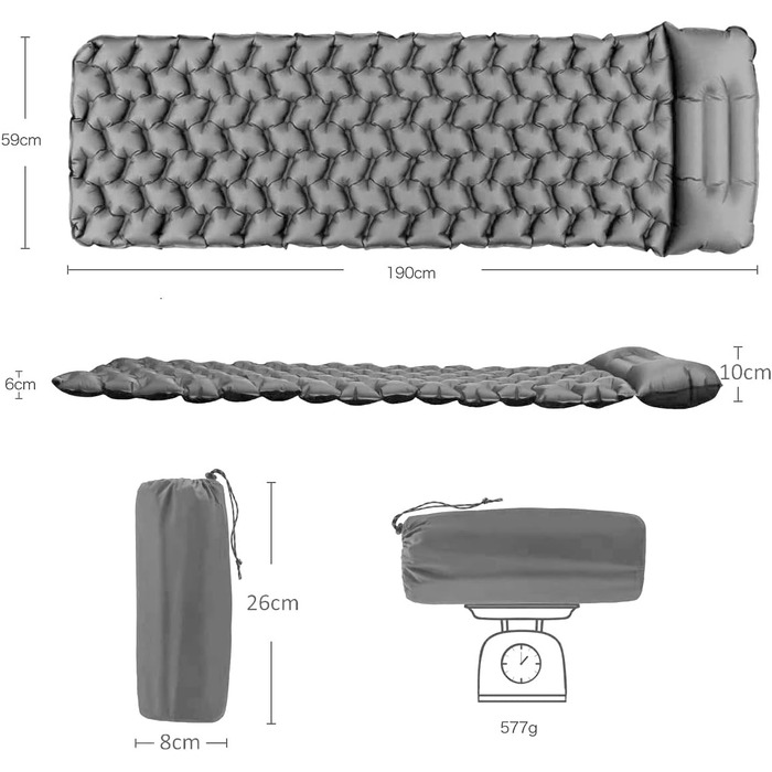 Ultralight Inflatable Camping Mat with Pillow - Waterproof Folding Air Mattress for Camping, Hiking, Travel & Backpacking