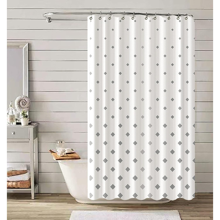 Штора для душу YOUNG DA текстильна біло-сіра з малюнком 