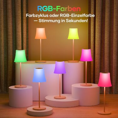 LED-лампа настільна Suright бездротова, акумуляторна з 3 кольоровими режимами та RGB, плавне регулювання яскравості, сенсорне керування, IP54 вологостійка для саду, кемпінгу, вечірки, спальні, кафе, з імітацією текстури дерева