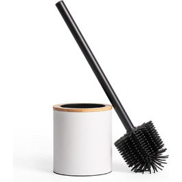 Торцева щітка для унітазу з тримачем з дерева | Силіконова щітка для унітазу з нержавіючої сталі | Тримач для щітки для унітазу з натурального бамбука | Настільна щітка для унітазу для ванної кімнати | Білий колір