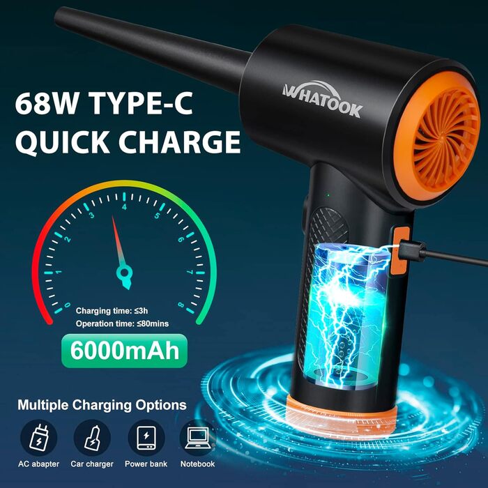 Електричний пилосос для повітря A-Air Duster: 3 швидкості, LED-підсвітка, перезаряджається, для чищення ноутбука, авто, офісу