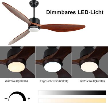 Стеляний вентилятор Ovlaim з підсвічуванням та пультом керування, тихий DC мотор, 3 лопаті, Smart, для вітальні/спальні, натуральний & срібний (колір: коричневий, діаметр: 165 см)