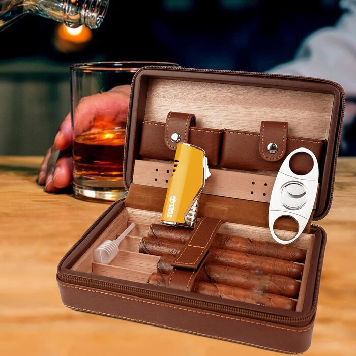 Вишуканий кейс для сигар Time C Club з ножем для сигар та зволожувачем, подарунок для нареченого, на день народження, на День батька