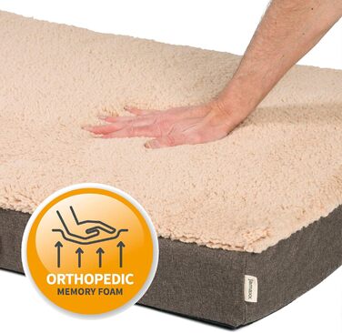 JAMAXX Orthopedic Dog Mattress - Joint-Friendly Memory Foam Visco - Washable - Removable Lambskin Cover / Water-Repellent Oxford Fabric - Robust and Cozy Dog Bed PDB1012, 90x65 (M), (L 120 x W 73 x H 30 cm, dark beige)
