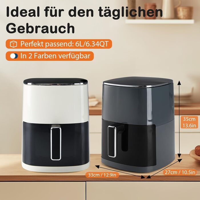 Фритюрниця Sweetcrispy Airfryer 6L з вікном, 12 функцій, сенсорний екран, сірий колір. Здорове приготування без олії, антипригарна корзина, підходить для 3-6 осіб