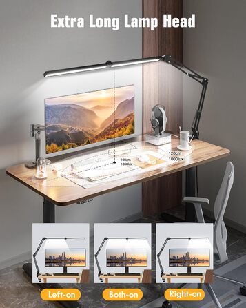 LED настільна лампа NOEVSBIG 24W з регулюванням яскравості, 5 режимів, таймер, сенсорне керування, кріплення, денне світло, сучасний дизайн