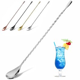 Якісний барний мішальний ложка YFWOOD з нержавіючої сталі, довгий руків'я, для коктейлів, бармени, спіральний дизайн, срібний колір