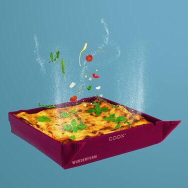 coox WUNDERFORM Basic MQ in Dark Red, the first foldable baking pan, space-saving baking and casserole dish made of BPA-free silicone