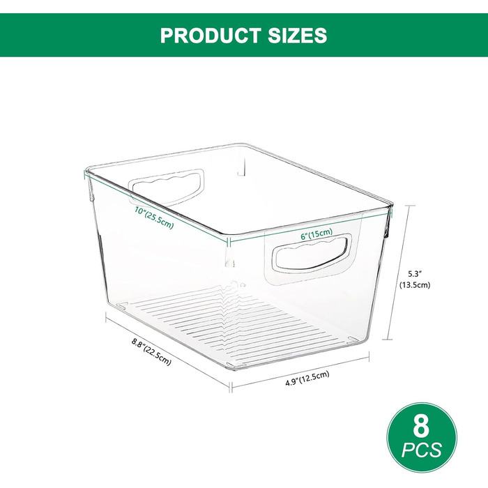 Refrigerator Organizer Drawer Set with Handle, 3-Piece Stackable Kitchen Storage Boxes with Pull-Out Drawer & Lid for Vegetables, Berries, Meat | PET Plastic Food Storage Containers (Clear Medium 8 Pcs)