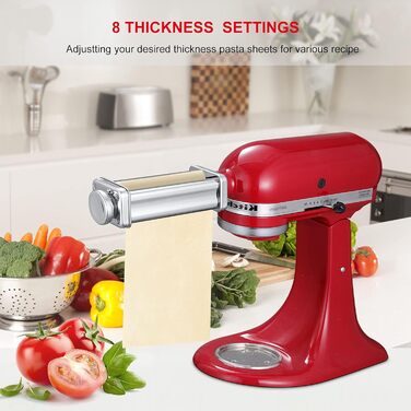 Насадка для приготування пасти Gdrtwwh для кухонного міксера KitchenAid, набір: ролик для тіста, різак для спагеті, ролик для локшини та щітка, нержавіюча сталь, ручний