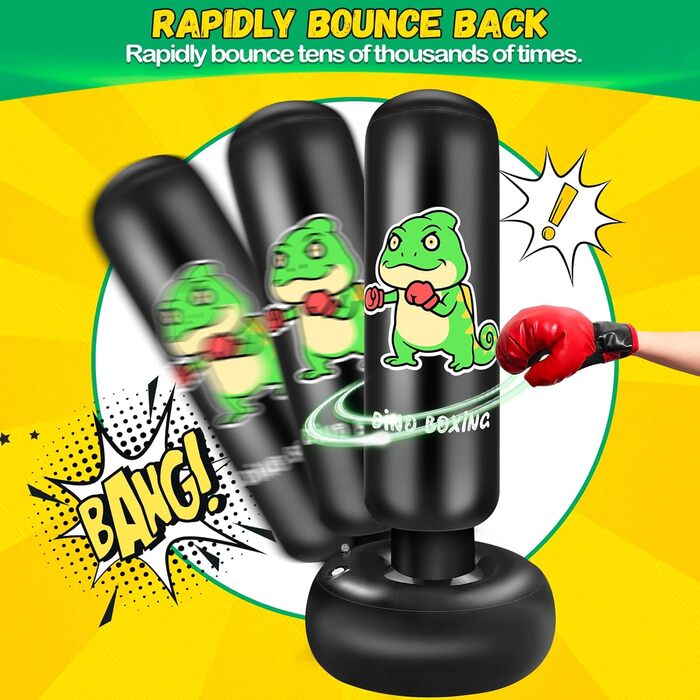 Надувний боксерський мішок для дітей Boxsack Kinder, 165 см, з рукавичками, для карате, тхеквондо, MMA (динозавр)