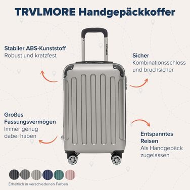 Чемодан ручної поклажі TRVLMORE 54x36x20 см - валіза на колесах, ручний чемодан, валіза з жорстким корпусом, легкий ручний чемодан, валіза на колесах