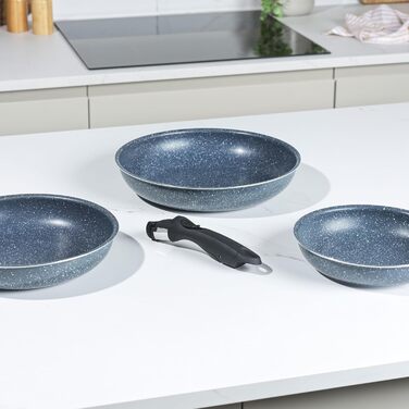 Набір сковорідок Russell Hobbs Smart Clip & Cook, 3 шт, антипригарні, знімна ручка, для індукції, духовки, 20/24/28 см, Nightfall Stone