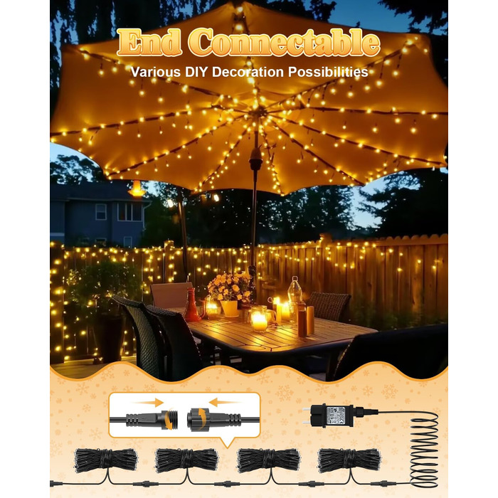 Гірлянда Halloween на 300 LED з таймером та 8 режимами освітлення, 30 метрів, тепле світло, для декорування приміщень та вулиці