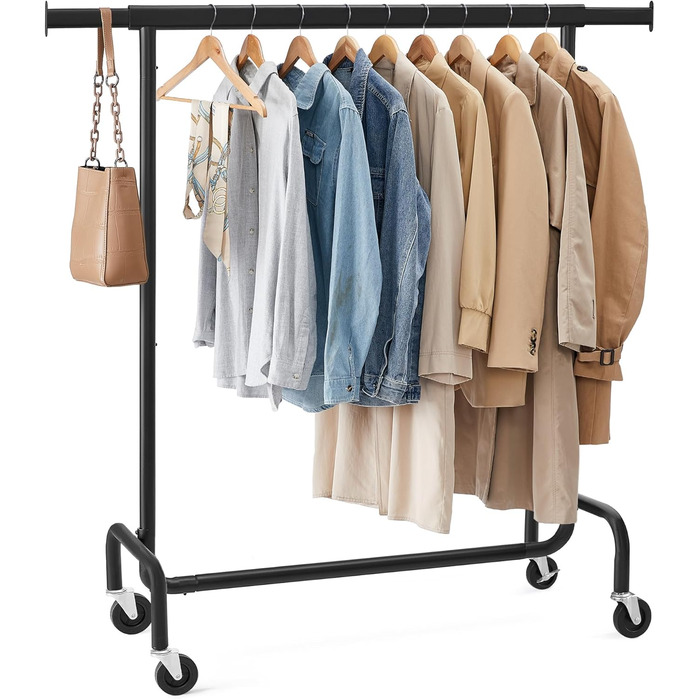 SONGMICS Clothes Rack with Wheels, Clothes Rail, Heavy-Duty, Extendable Clothes Rod, Load Capacity up to 110 kg, 45 x (160-200) x 162.9 cm, Metal, Chrome, HSR176E01 ((110-150)B cm, Matte Black)
