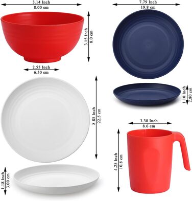 Набір посуду Berglander 24 елементи (6 персон) з пластику: тарілки, миски, чашки для дому, саду, пікніка