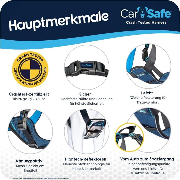 CarSafe: Автомобільний шлейка для собак, безпечний та комфортний (розмір L, Blue)