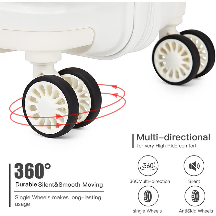 KONO Чемодан середнього розміру 65см з поліпропілену, з TSA замком, 65x46x26.5см (Крем-білий)