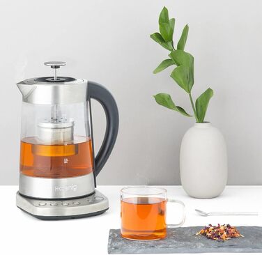 H.KOENIG TI600 Instant T Teapot Electric Kettle 1.5L, 1.5 liters, Stainless Steel/Glass (Kettle and Teapot)