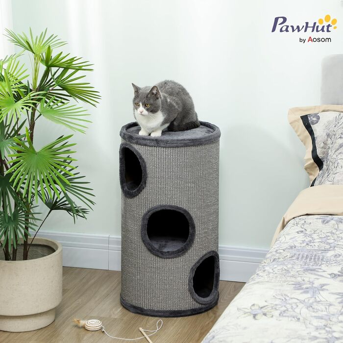 Кігтеточка PawHut 70 см, 3-ярусна, сіра, з плюшевим облямівкою, для котів