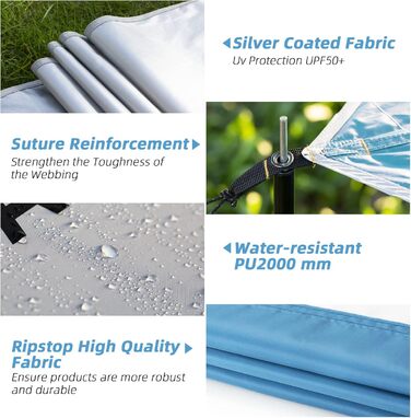 Тент Forceatt Zeltplane 3.7x4.3 м - ультралегкий, водонепроникний, з 6 кріпильними точками, анти-UV для кемпінгу та активного відпочинку (темно-синій & сірий)