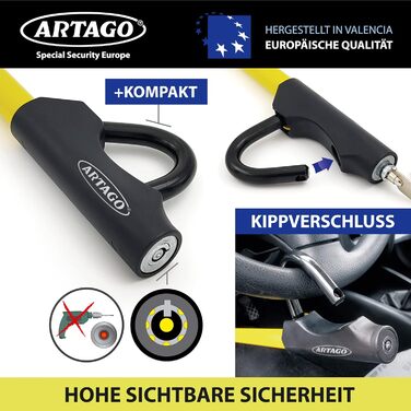 Блокіратор керма ARTAGO 871A/B EASY HOOK, універсальний, протиугінний, для керма та педалі авто, чорний/жовтий