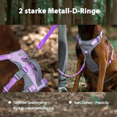 Шлейка безпеки для собак Huntboo, анти-втеча, для панічних собак, з ручкою, регульована, для маленьких, середніх та великих собак (лавандовий, M)
