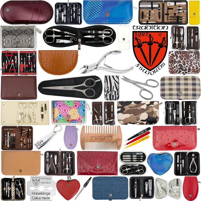 Набір для манікюру DREI SCHWERTER 'Sanremo' - Німецька якість | Преміум-набір для манікюру в чорному еко-шкіряному етиуі | Вміст: ножиці для нігтів, ножиці для кутикули, щипчики для нігтів, пінцет, напільничок з сапфіру та інше! (Імітація букета - Когняк)