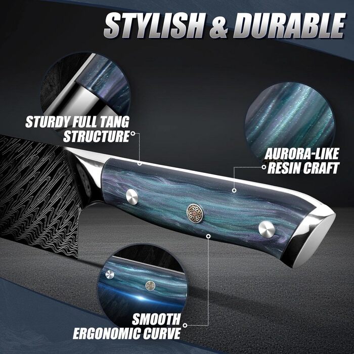 Професійний кухонний ніж Dragon Riot з ручкою з епоксидної смоли, гострі кухонні ножі шеф-кухаря з піхвою (кухонний ніж)