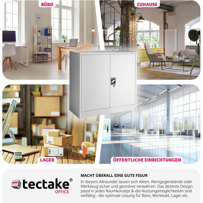 Металевий офісний шафа tectake із замком, 3 полиці, 90x40x90 см, сірий