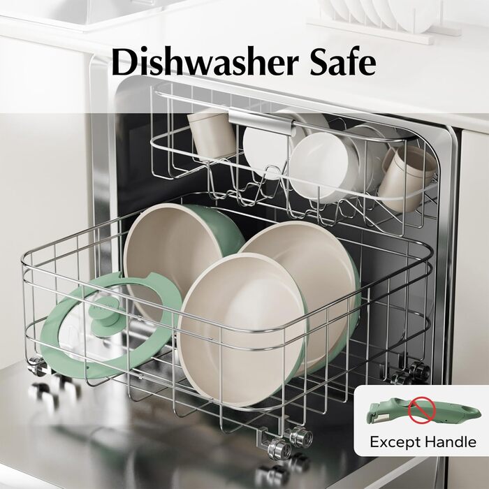 Набір посуду Redchef з 16 частин з керамічного покриття, антипригарний, для кухні, знімні ручки, без PFAS, PFOA та PTFE, для кемпінгу, можна використовувати в духовці, зелений